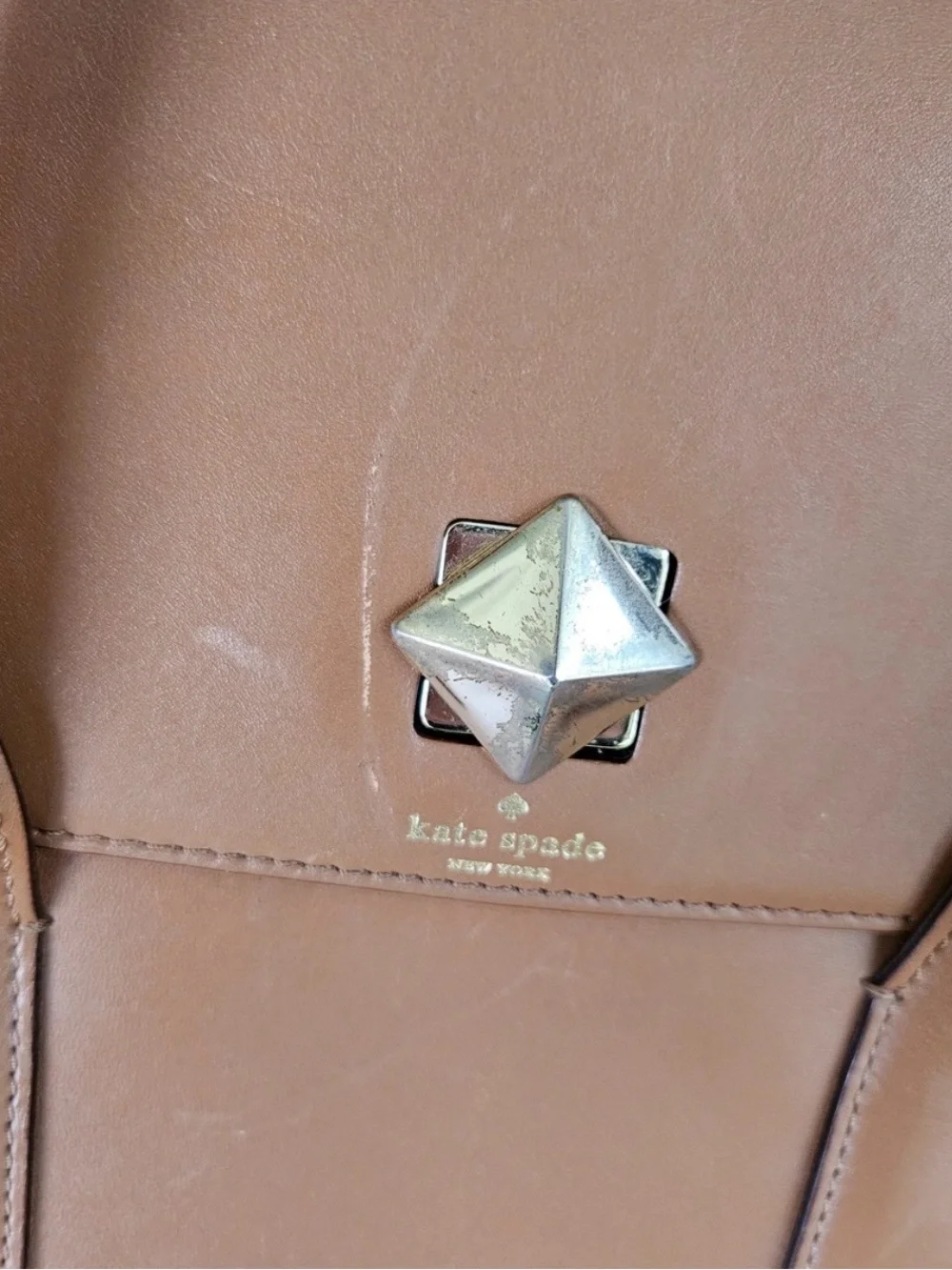 kate spade tan brown leather satchel with top handles
